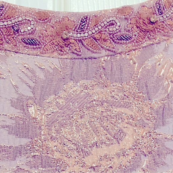 Theia Couture Metallic Floral Bell Sleeve Trumpet gown- Blush - Picture 8 of 10